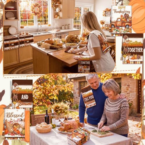 Redbaker 6 Pcs Thanksgiving Kitchen Towels, Turkey Pumpkin Funny Dish Towel, Fall Absorbent Farmhouse Decorative Fast Drying Tea Dishcloth with Hanging Loop for Kitchen Bathroom Home Housewarming Gift