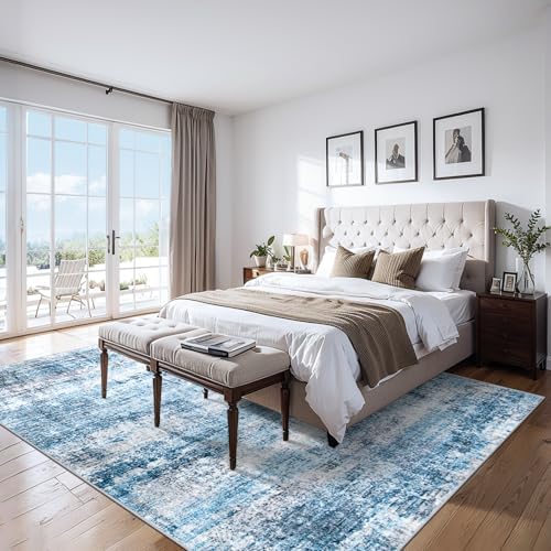PLHXFR 9x12 Area Rug Living Room: Modern Abstract Washable Carpet Blue