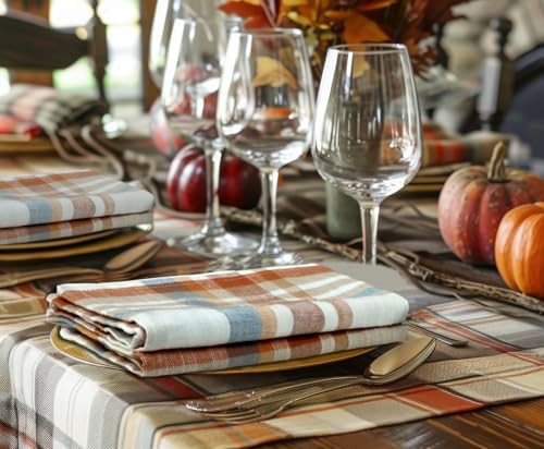 COTTON CRAFT Harvest Plaid Cloth Napkin - 12 Pack 100% Cotton Dinner Napkin
