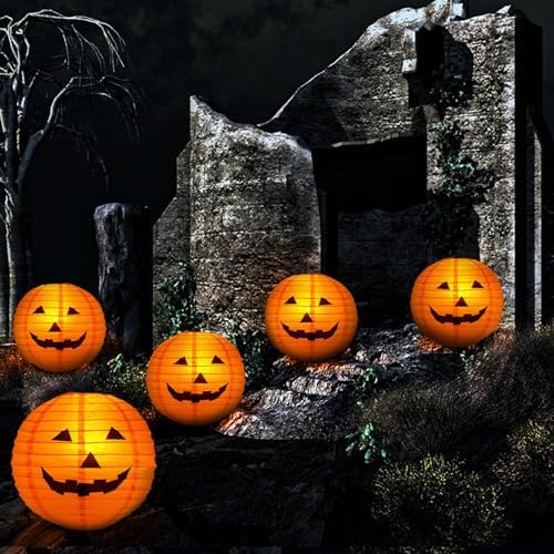 12pc Halloween Jack O Lantern 8inch Halloween Decorations Plastic Pumpkins Pumpkin Hanging Paper Lantern Halloween Indoor Outdoor Party Decoration Supplies