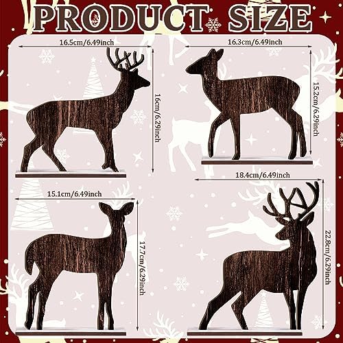 Barydat 4 Pcs Christmas Table Decorations Wooden Centerpiece, Reindeer