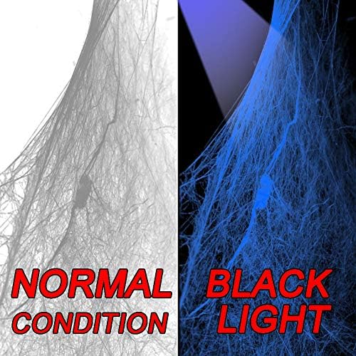 Ahuimeius 800 sqft Halloween Glow Spider Webs Indoor & Outdoor Spooky Spider Webbing with 37 Fake Spiders for Halloween Decorations,White with Blacklight Lamp