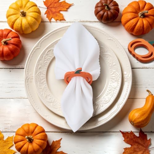Thanksgiving Pumpkin Wooden Napkin Rings Set of 6, Thanksgiving Table Decor