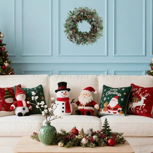 Christmas Wreath 24inch Christmas Wreaths for Front Door Xmas Red Berry Wreath with Eucalyptus Leaves Pine Cones Red Berries for Wall Window Indoor Outdoor Winter Decorations