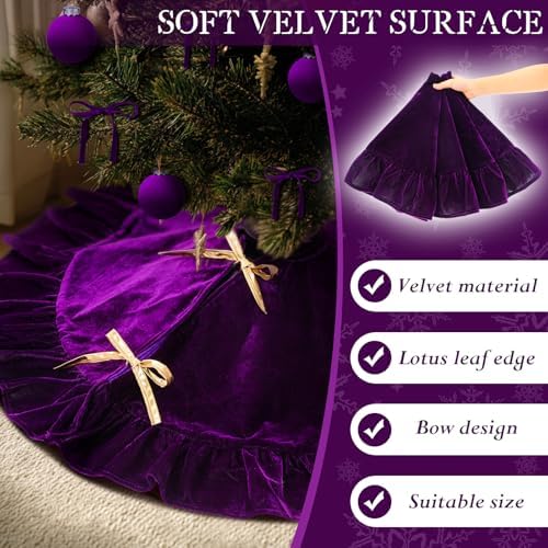 Velvet Christmas Tree Skirt, 36 Inches, Bow Style, Purple