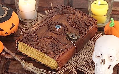 Hocus Pocus Book Of Shadows, Grimoire Spell Books Prop Witch Halloween Decorations Decor, Book Of Shadows Spell Book, Witchy Gifts For Women Spellbook Leather Bound Journal, Grimoire Witch Decor 7 x 5 Inches