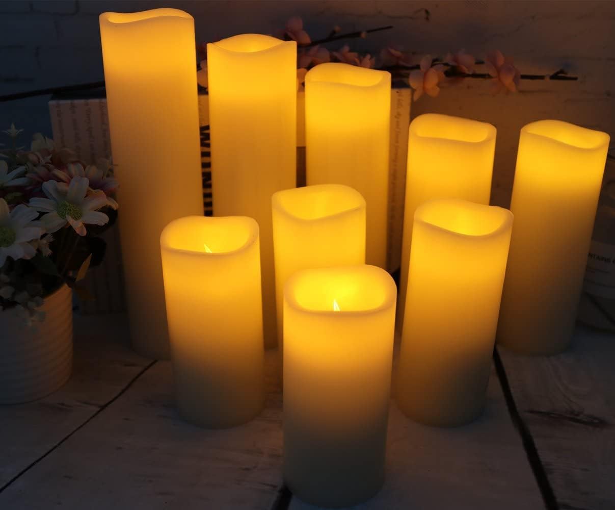 Flameless Candles Led Candles Pack of 9 (H 4" 5" 6" 7" 8" 9" x D 2.2") Real Wax Battery Candles with Remote Timer for