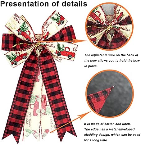 Large Christmas Bow for Wreath, Red Black Buffalo Plaid Bows for Front Door Wall Fence Decor, Tree Truck Snowflake Christmas Wreath Bow Tree Topper Bow for Winter Christmas Party Decoration Supplies