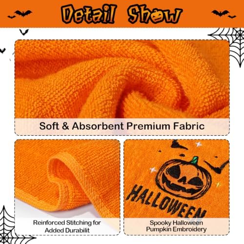 MelonBoat Halloween Hand Towels 3 Pack, Embroidered Pumpkin Halloween Kitchen Towels for Bathroom Kitchen, Soft Absorbent Halloween Hand Towels, Halloween Decor Indoor for Home, 13.7"x29.5"