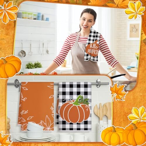Geyoga Set of 6 Fall Kitchen Towels Autumn Dish Towels Orange Pumpkin Towel