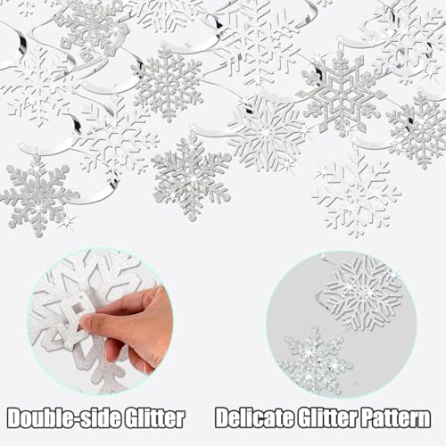 Snowflake Decorations, Christmas Hanging Decor, White Silver, 30-Pc