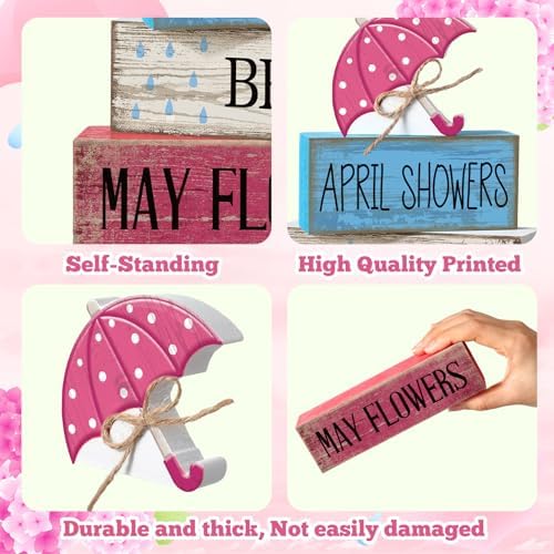 Moucuny 4 Pcs Spring Wooden Block Signs Farmhouse Table Decoration