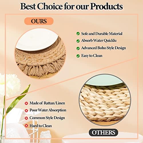 13 Inch Round Cotton Placemat Set of 4 Boho Placemats Table Mats Woven Washable Table Placemats for Fall Kitchen Dining Home Farmhouse Thanksgiving Christmas Decoration Heat Resistant Place Mat