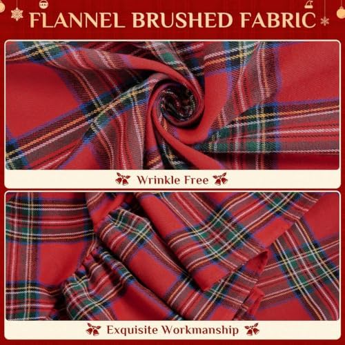 Softalker Christmas Ruffle Plaid Round Tablecloth, Red, 70" x 70"