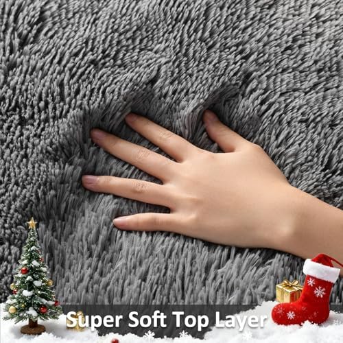 Ophanie 7x10 Area Rugs for Living Room,Upgrade Non-Slip Fluffy Soft Large Shag Bedroom Carpet,Grey Big Indoor Thick