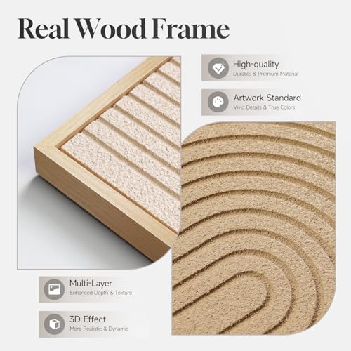 Large 3D Framed Neutral Abstract Wall Art for Living Room, 3 Piece 24x36 In