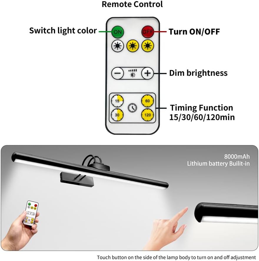 26" Wireless Picture Lights, 8000 mAh Rechargeable Battery Art Display Light with Remote Control, Dimmable/Timer Off