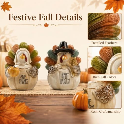 2pcs Turkey Figurine, Thanksgiving Home Decor Indoor Table Mantel