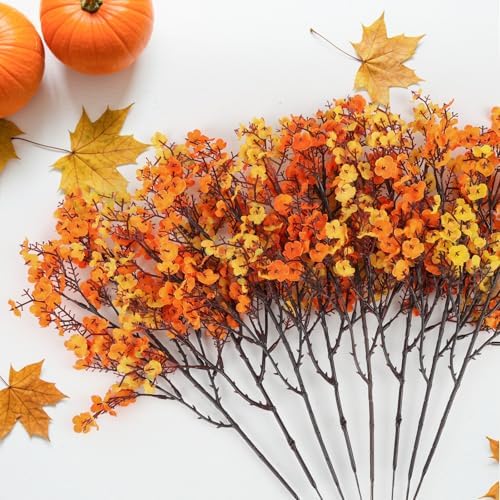 8Pcs Artificial Fall Flowers Real Touch Flowers Decorations,Orange Yellow