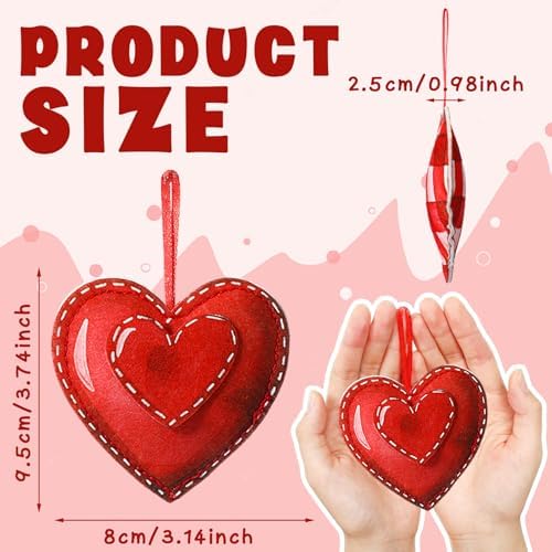 Breling 12 Pcs Valentines Red Felt Heart Ornaments, 3.75 in Hanging Decor