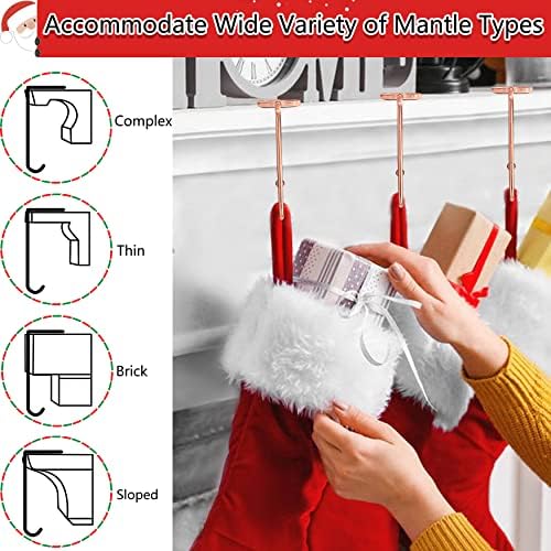 Komotu Christmas Stocking Holders for Mantle Upgrade Non-Slip Safety Mantel Hooks Hanger Grip Fireplace Hang Hook for Christmas Halloween Party Decoration(Rose Gold,4)