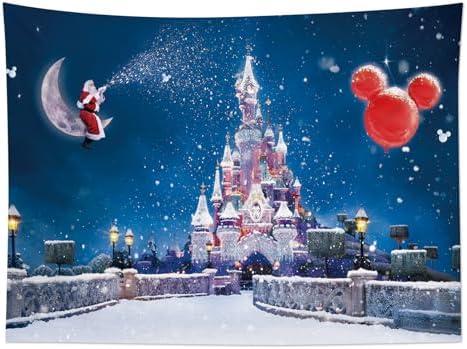 HVEST Castle Tapestry Santa Claus on Moon with Snowflake Wall Hanging Winter Scenery Tapestries for Bedroom,Living Room,Dorm Party Wall Decor,92.5Wx70.9H inches