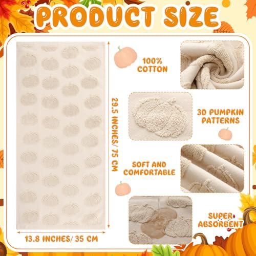 Mindsoft 2 Pcs Fall Hand Towels 3D Pumpkin Jacquard,Beige