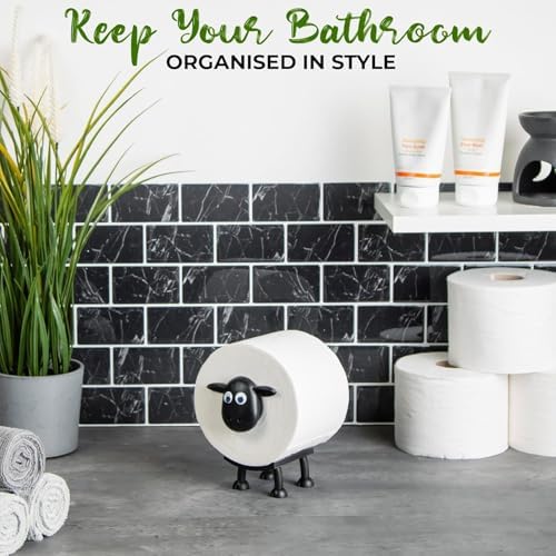 VELENTI Sheep Toilet Roll Holder - Funny Toilet Paper Holder Free Standing Bathroom Set - 3D Printed Black Sheep Loo