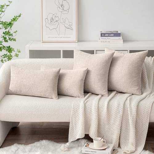 MIULEE Soft Chenille Throw Pillow Covers Light Brown 20x20 Inch Pack of 2