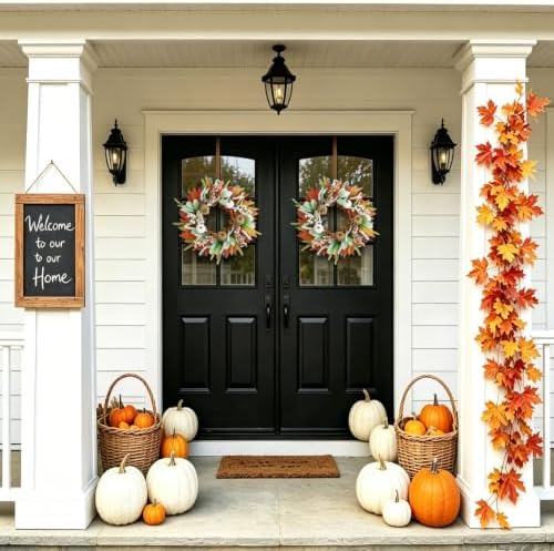 18 Inch Fall Wreath Maple Leaf Pumpkin for Front Door