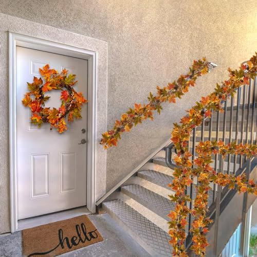 Artgar Fall Maple Leaf Garland, 9 Ft Fall Decor Garland with 30 Warm Lights