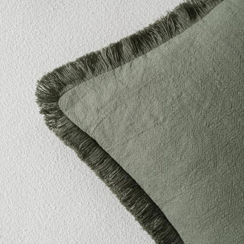 MIULEE Linen Decorative Lumbar Throw Pillow Covers Light Olive Green 12x20