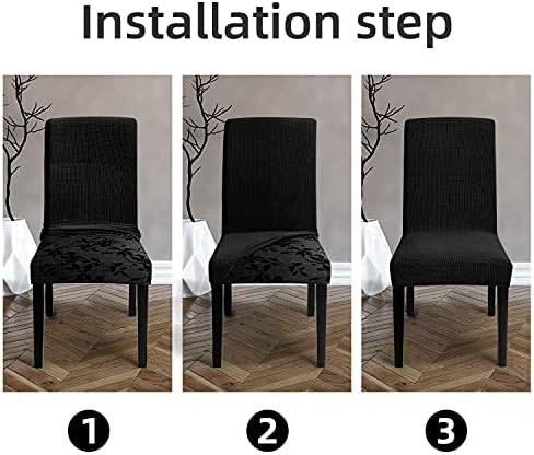Chair Covers for Dining Room - Stretch Chair Slipcovers for Decorative Seat Protector Armless Removable Washable Elastic Dinner Universal Spandex Solid Chair Slip Covers Set (Black,6)