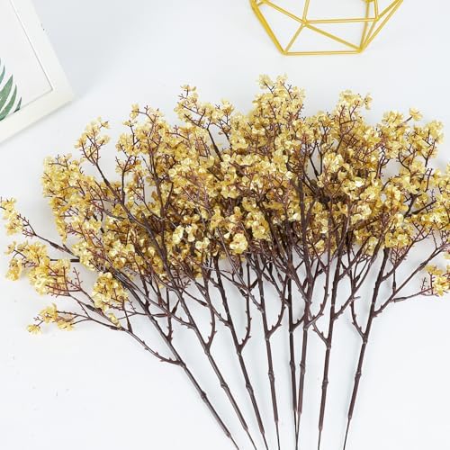 8Pcs Artificial Babys Breath Flowers Real Touch Fake Gold Flower Decoration