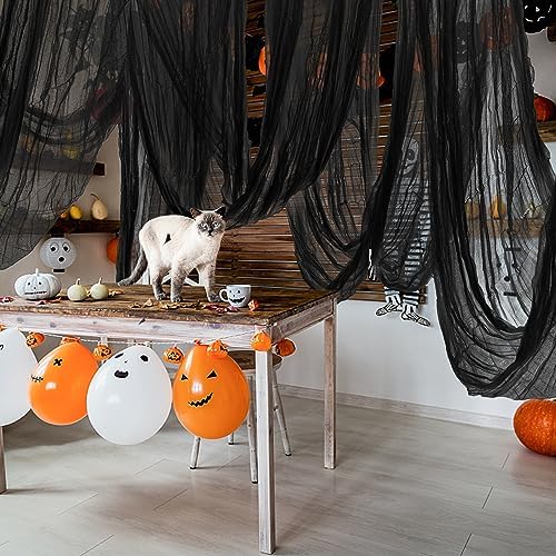 600" x 85" Creepy Halloween Cloth - Black Spooky Fabric - Large Creepy Halloween Decorations for Haunted House, Window Backdrops, Garden Party, Yard, Wall, Doorway