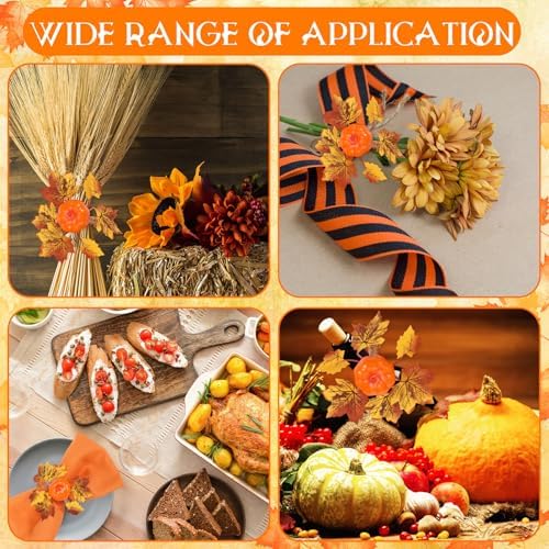 LemonRoad 36 Pcs Fall Cloth Napkins and Napkin Ring Holders, Autumn Reusable Fabric with Wooden Maple Leaf Pumpkin Napkin Rings for Thanksgiving Table Decor Fall Banquet Holiday Dinner Party Supply