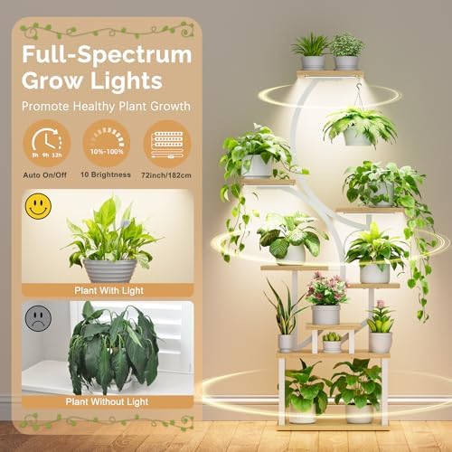 BACEKOLL Plant Stand Indoor with Grow Light, 8 Tier Corner Plant Shelf Tall