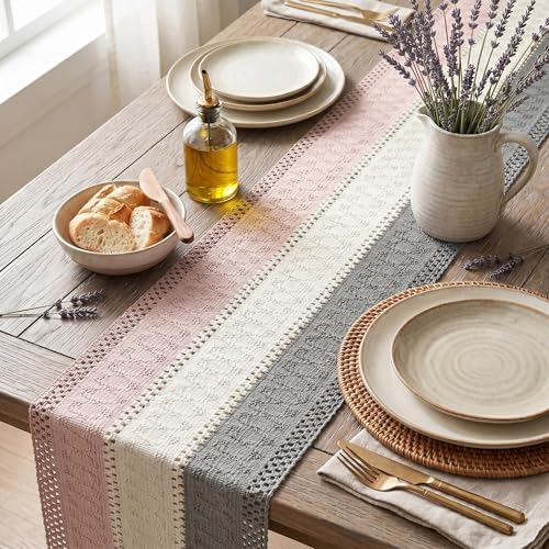 Artoid Mode Grey Beige Pink Farmhouse Rustic Table Runner 12x48 Inch