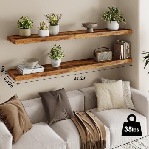 Fixwal Floating Wall Shelves for Decor (Rustic Brown, Set of 2, 47.2Inch)