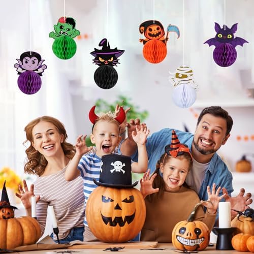Konsait Halloween Hanging Decorations - 6 Pack 3D Honeycomb Hanging Bat Cat Zombie Vampire Decor for Indoor Outdoor Party Supplies & Accessories