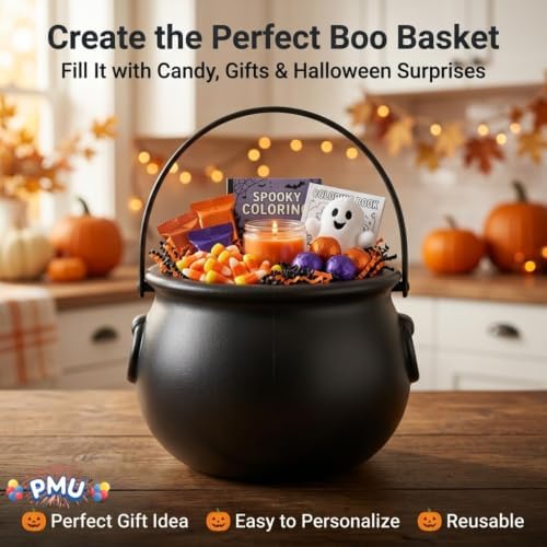 PMU 6inch Halloween CauldronSmall Witch Plastic Cauldron Bowl Black, for Halloween Décor