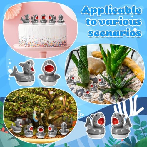 50 Pcs Shark Ducks Toy Figures, Mini Resin Ducks Bulk, Tiny Duck Figurine Dress up Game Toy for Summer Party Favors (Shark Duck)