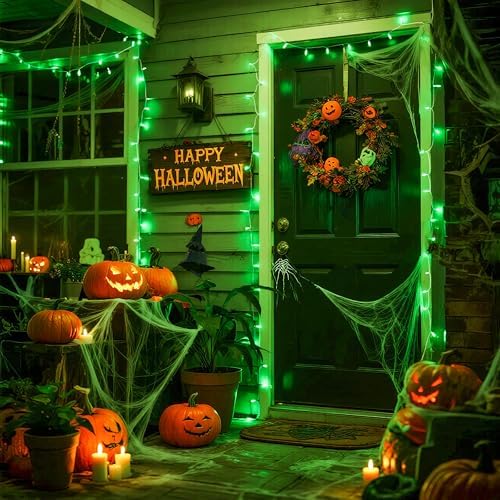 JMEXSUSS Connectable 100 LED Green Halloween Lights 8 Modes Grinch Lights