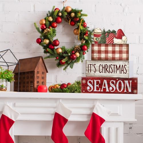 Lineshading 4 Pcs Christmas Table Decoration Wooden Hot Cocoa Santa Hat