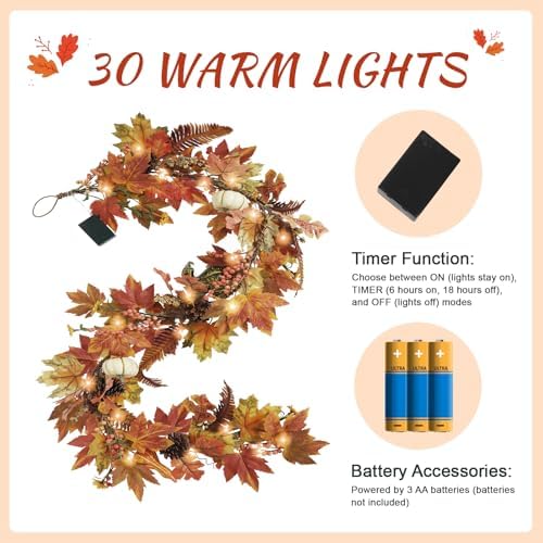 Artgar Fall Garland - 6 Ft Maple Leaf Pumpkin Berry Garland