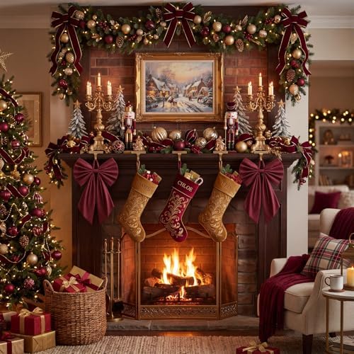 Suncalla 2 Pcs Burgundy Christmas Wreath Bows 18'' x 12''