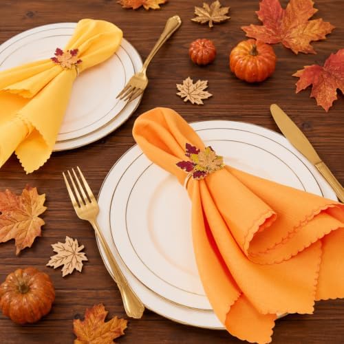 Fall Thanksgiving Cloth Napkins and Napkin Rings, Fall Table Decorations