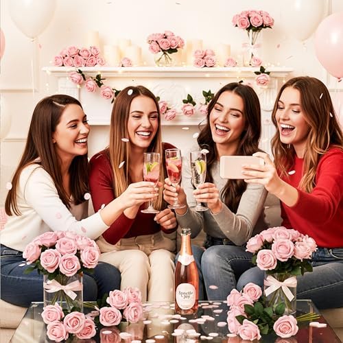 Auihiay 104PCS Pink Roses, Realistic Silk Velvet Pink Artificial Flowers