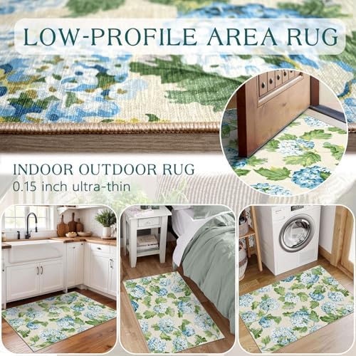 Front Door Mat Indoor Outside Entrance 2x3 Blue Hydrangea Entry Rug