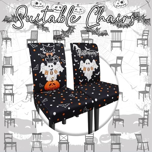 Halloween Chair Covers Set of 6 Ghost Dining Chair Covers for Party Kitchen Removable Seat Cover for Chairs Halloween Decorations Indoor